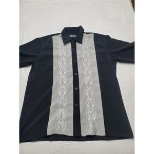Dragonfly Shirt Mens Large Black Gray Tribal Embroidered Button Up Bowling Biker